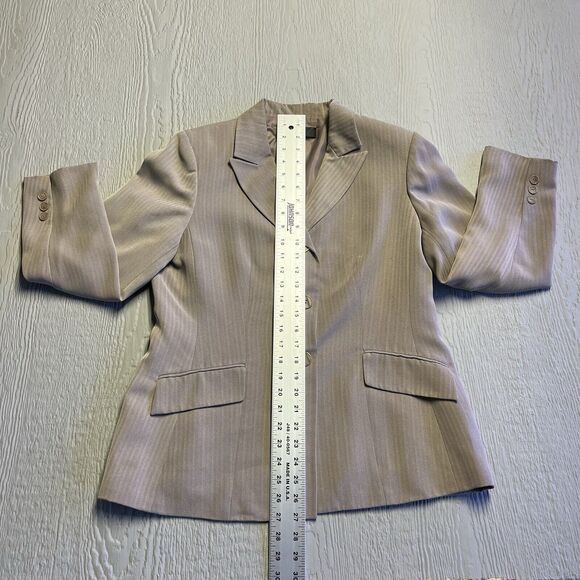 KASPER Women's Blazer Single Breasted Jacket 12P Brown Stripped Career Office - Picture 8 of 12